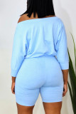 Light Blue Fashion Casual Solid one word collar Rompers