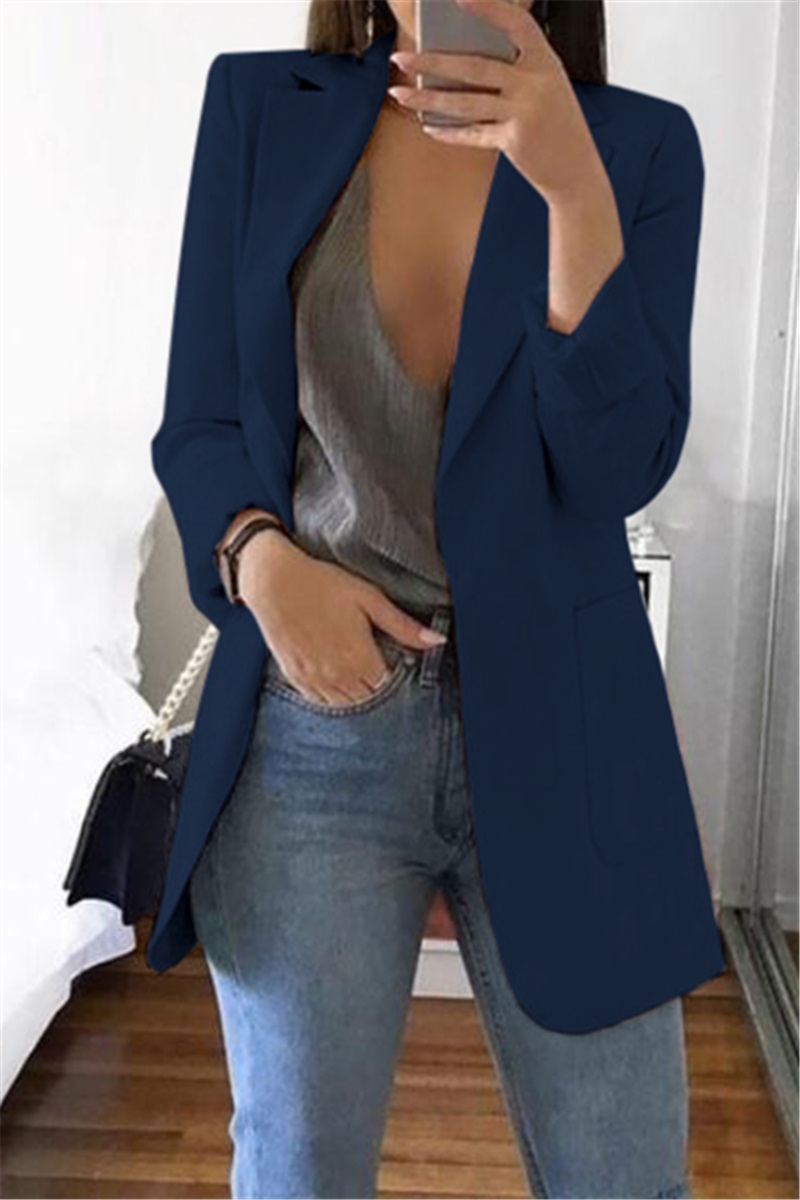 

Dark Blue Casual Long Sleeves Suit Jacket