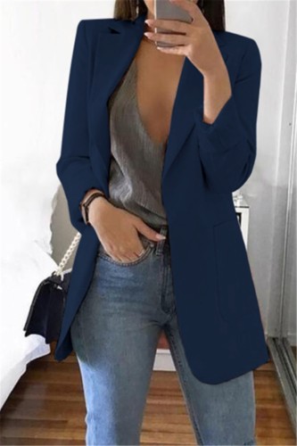Jaqueta de terno casual azul escuro mangas compridas