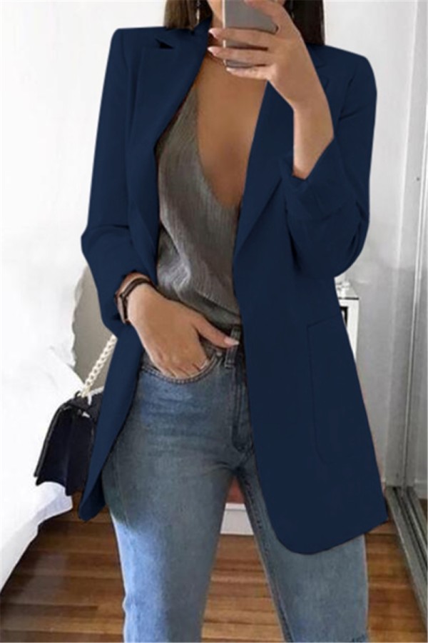 Темно-синий повседневный пиджак с длинными рукавами