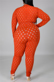 Оранжевый модный сексуальный сплошной выдолбленный прозрачный воротник на молнии плюс размер комбинезонов