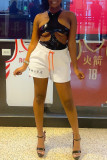 Shorts branco moda casual estampa de letra básica regular cintura alta