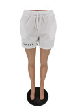 Weiße, modische, lässige, mit Buchstaben bedruckte Basic-Shorts mit hoher Taille
