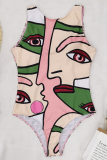 Costumi da bagno patchwork con stampa di strada sexy turchese