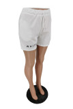 Witte, mode-casual standaard korte broek met hoge taille en letterprint