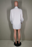 White Fashion Casual Solid Pocket Turndown Collar Shirt Dress