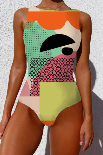 Mandarinenrote sexy Street-Print-Patchwork-Badebekleidung