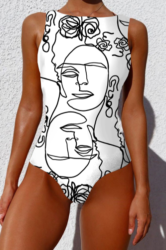 Schwarz-weiße sexy Street-Print-Patchwork-Badebekleidung