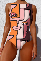 Roze sexy patchwork-badkleding met straatprint