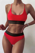 Red Fashion Sexy Solid Patchwork Backless Swimwears