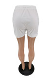 White Fashion Casual Letter Print Basic Regular High Waist Shorts