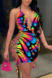 Farbe Mode Sexy Print Ausgehöhltes Rückenfreies Halfter Ärmelloses Kleid