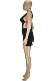 Black Sexy Casual Solid Backless Strap Design O Neck Sleeveless Two Pieces