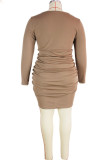 Beige Sexy Solid Patchwork Draw String Square Collar Mini Dress Plus Size Dresses