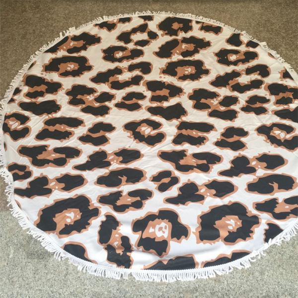Tapis de plage patchwork à pompon imprimé léopard décontracté