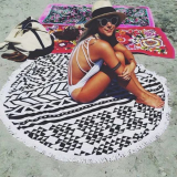 Tapete de praia com estampa de festa casual turquesa borla patchwork