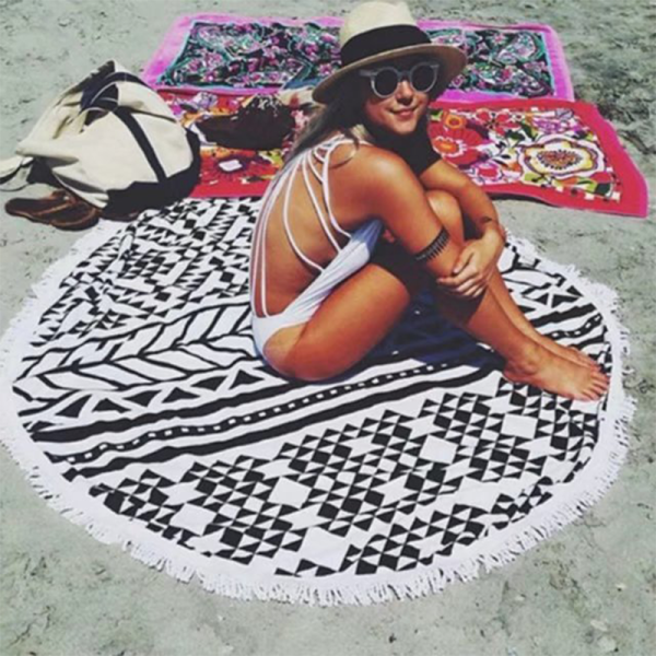 Черный пляжный коврик в стиле пэчворк с кисточками и принтом для вечеринок в стиле кэжуал