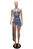 Green Fashion Sexy Print Backless Halter Sleeveless Two Pieces