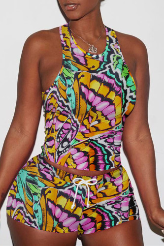 Colour Fashion Casual Print Basic O Neck Sleeveless Two Pieces