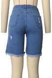 Baby Blue Fashion Casual Solid High Waist Regular Jeans