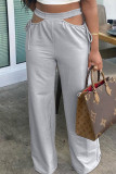 Abricot Mode Casual Solide Évidé Regular Taille Haute Pantalon Large Jambe Large
