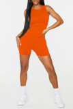 Orange Sexy Casual Solid Backless Strap Design O Neck Sans Manches Deux Pièces