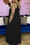 Schwarzes, sexy, lässiges, festes, rückenfreies Sling-Kleid mit V-Ausschnitt