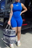 Macacão skinny básico moda casual estampa de letras azul