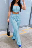 Light Blue Casual Solid Asymmetrical U Neck Sleeveless Two Pieces