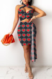 Grey Fashion Sexy Print Patchwork Backless Sleeveless Two Pieces