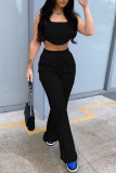 Black Casual Solid Asymmetrical U Neck Sleeveless Two Pieces
