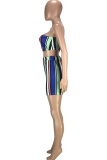 Blue Sexy Striped Patchwork Strapless Sleeveless Two Pieces