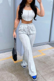 Grey Casual Solid Asymmetrical U Neck Sleeveless Two Pieces