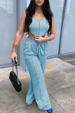 Light Blue Casual Solid Asymmetrical U Neck Sleeveless Two Pieces