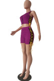 Purple Sexy Solid Tear Asymmetrical Mesh With Bow Zipper Collar Sleeveless Two Pieces