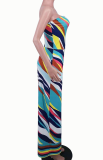 Multicolor Sexy Print Patchwork Strapless Straight Jumpsuits