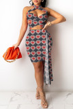 Red Fashion Sexy Print Patchwork Backless Sleeveless Two Pieces