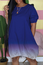 Синие повседневные бальные платья в стиле пэчворк с постепенным изменением и круглым вырезом