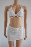 Weiß Fashion Sexy Solid Backless Strap Design Swimwears