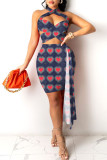 Blue Fashion Sexy Print Patchwork Backless Sleeveless Two Pieces