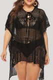 Черное сексуальное сплошное выдолбленное прозрачное платье с V-образным вырезом и пляжным платьем больших размеров