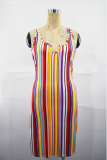 スイカレッドのセクシーなプリントパッチワークスパゲッティストラップペンシルスカートドレス