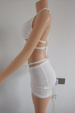White Fashion Sexy Solid Backless Strap Design Swimwears