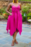 Розово-красное сексуальное сплошное бинтовое платье с ремешком на спагетти Нерегулярное платье Платья