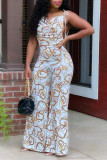 Witte Sexy Casual Print Band Design Spaghetti Band Normale Mouwloze Jumpsuits