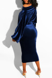 ワインレッドファッションセクシーなソリッドバックレスワンワードカラーステップスカートドレス
