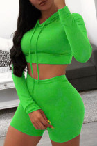 Fluorescerend groen Mode Actief Effen Tweedelig Pakken Potlood Tweedelige kleding met lange mouwen