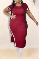 Rouge Mode Casual O Cou Patchwork Grande Taille