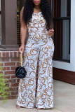 Witte Sexy Casual Print Band Design Spaghetti Band Normale Mouwloze Jumpsuits