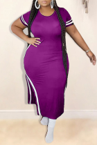 Фиолетовый Мода Повседневная О-образным вырезом Пэчворк Плюс размер